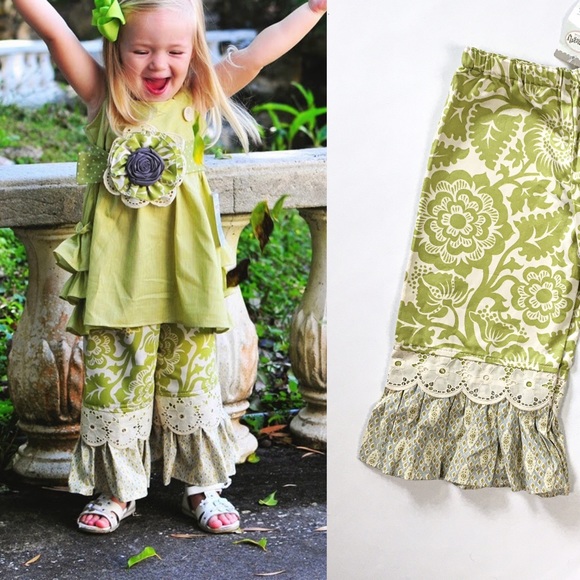 Persnickety | Adorable Rosette Green Vintage-Inspired Bell Pants Size 5T - Picture 3 of 6